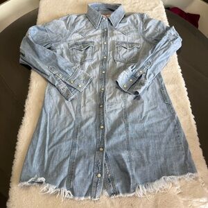 True Religion Y2K Denim Mini Dress Rocky Distressed Medium Vintage Frayed